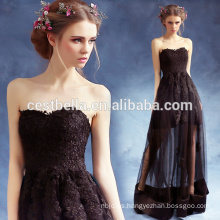 Damas Sexy elegante volante corto frente largo espalda negro Prom vestidos de fiesta